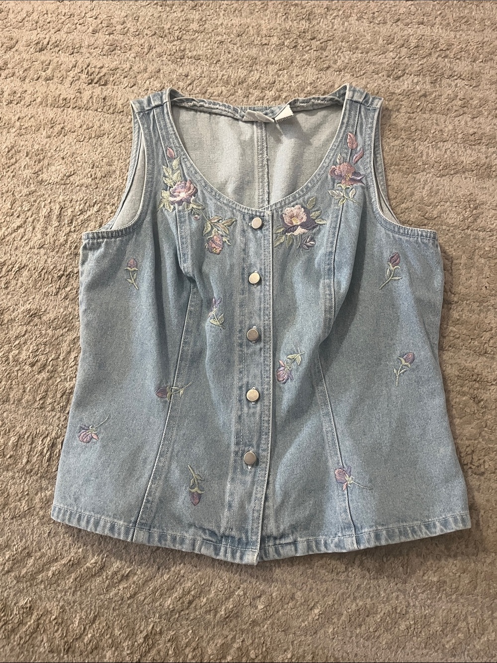 Vintage Together Denim Embroidered Floral 100% Cotton Tank Top Vest Corset 8